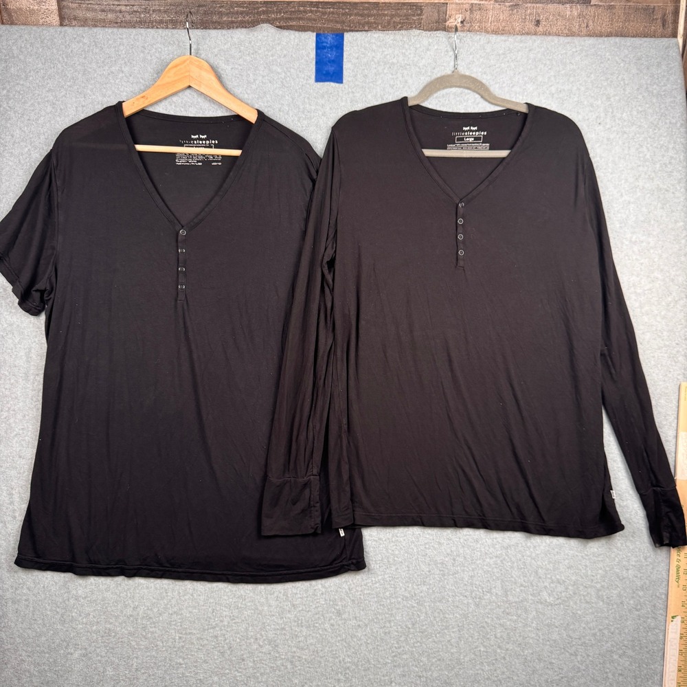 Little Sleepies Henley Pajama Tops Womens Large Black LOT x 2 Bamboo Sustainable